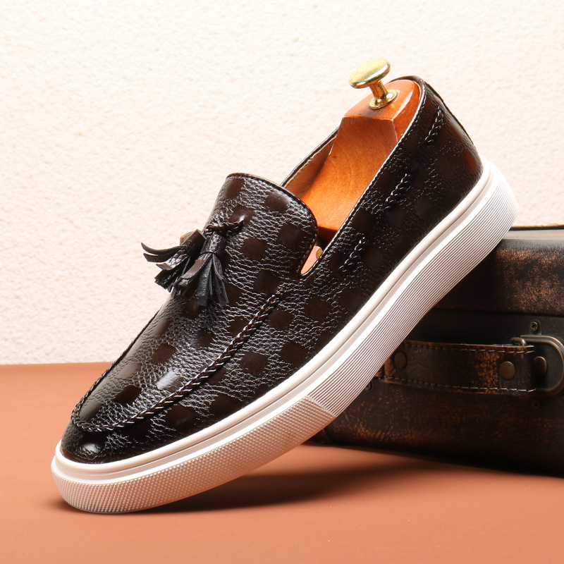 New bean shoes men's loafer English fringe advanced slip-on_vogvips.com