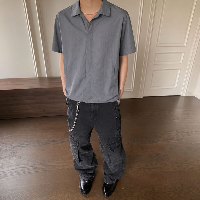 Cross-Border Minimalist Black Warrior Old Money Style High-Quality Men's Fashion Versatile Trendy Short-Sleeve Black Shirt Cross-Border Minimalist Black Warrior Old Money Style High-Quality Men's Fashion Versatile Trendy Short-Sleeve Black Shirt