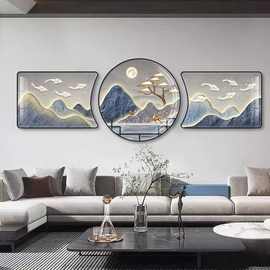 新款装饰画沙发背景墙山水挂画新中式轻奢现代简约镶钻画圆角壁画