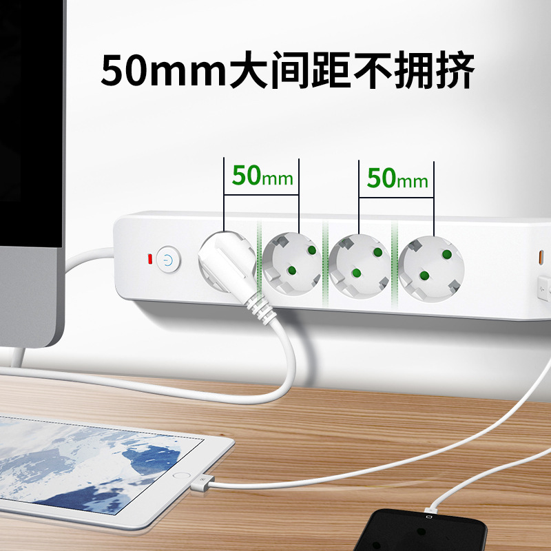 Mayorista enchufe de alimentación de cuatro posiciones con enchufe de carga PD / USB enchufe de protección contra sobrecarga placa de conexión ignífugo