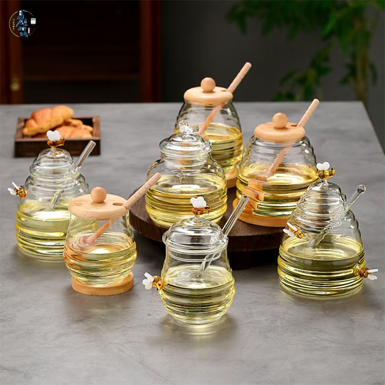 Casa vidrio transparente jar de miel con tapa varilla de agitación de vidrio botella de miel vidrio creativo jar transparente