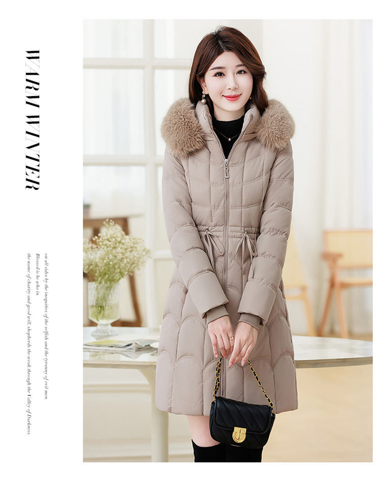 Women's Mid-length Down Jacket With Fur Collar Slim Fit Winter Coat_voghion.com