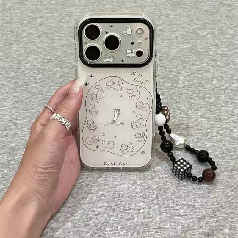 Cartoon Clock Cat Apple 17Promax All-Inclusive Mobile Phone Case New Model 16/15/14 Anti-Fall 13 All-Inclusive Case