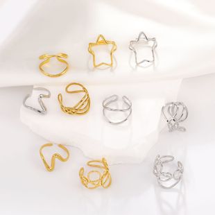 French Retro Line Titanium Steel Ring Asymmetrical Geometric Stainless Steel Ring Personalized Trendy Couple Open Ring
