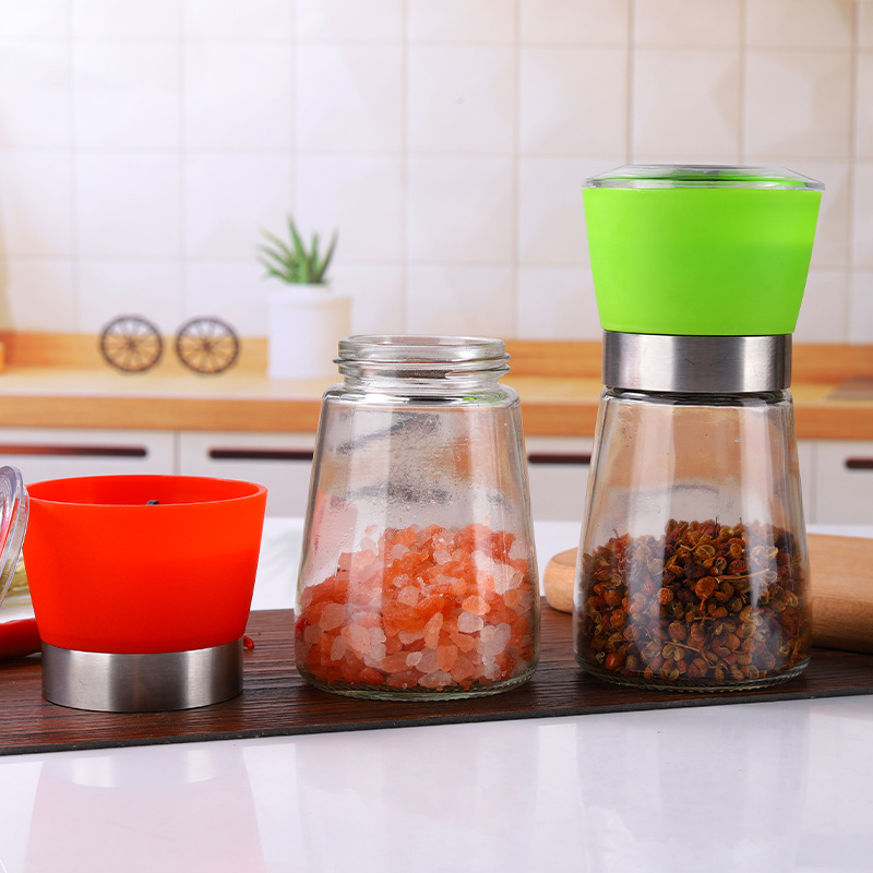 Molinillo de vidrio Cónico manual de pimienta Molinillo de sal gruesa Botella de molienda manual portátil