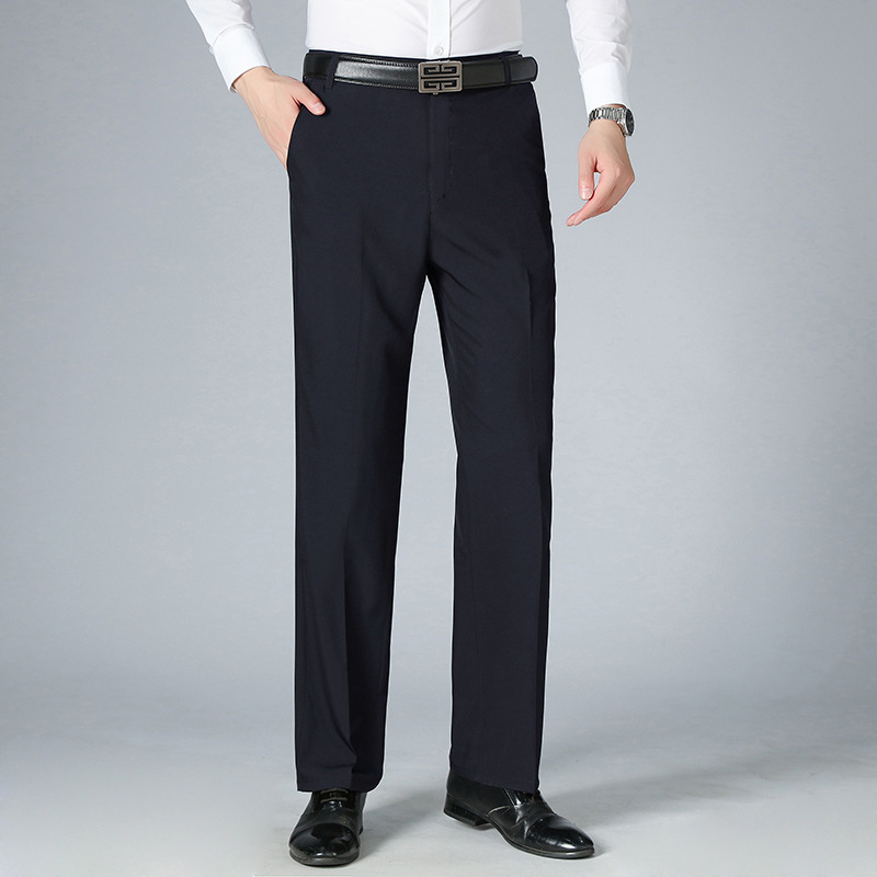 Genuino de una pieza, pantalones casuales de seda de hielo finos para hombres de verano, pantalones rectos de color sólido de gran tamaño, negocios de mediana edad y ancianos image 7