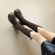 韩版百搭厚底弹力瘦瘦靴女2023秋季新款粗跟时尚洋气英伦风长筒靴