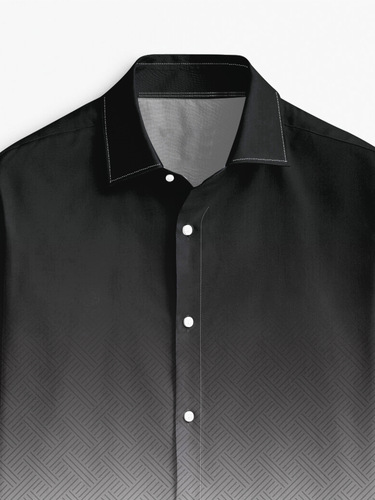 Men's Casual Long-Sleeve Printed Shirt Spring and Autumn Popular Gradient Color Comfortable Breathable Collar-Up Top
