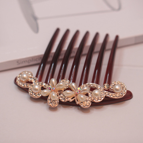 Yiwu Pearl Seven-Tooth Hair Comb Hair Rhinestone Women's Acrylic Hairpin Hair Accessories Wholesale