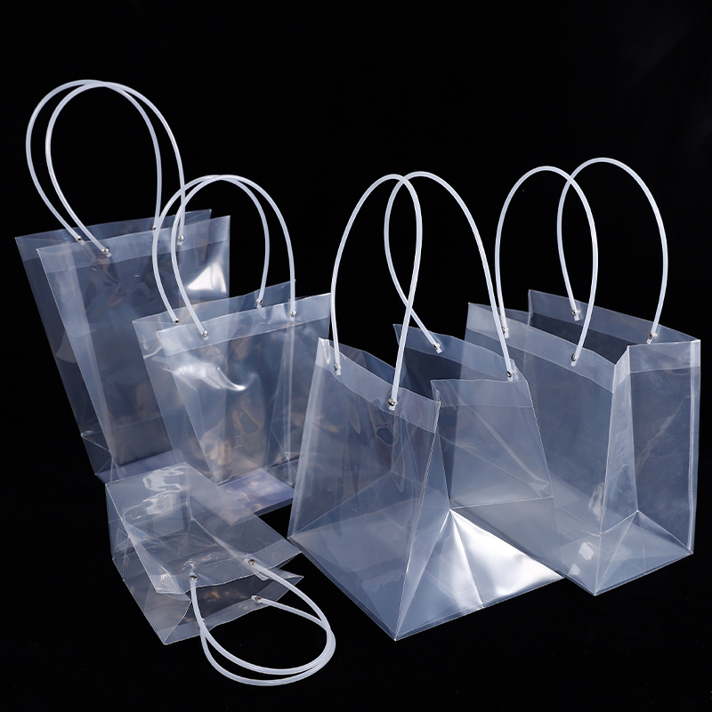 Bolsa de embalaje de flores transparente bolso trapezoidal cuadrado bolso de mango largo ramo de embalaje caja de regalo material de la tienda de flores