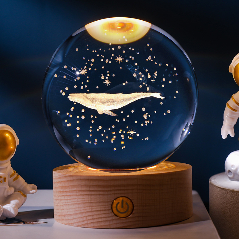 Luminoso ELK bola de cristal 3D tallada noche Luz de madera decoración de escritorio regalo para niñas regalo de cumpleaños al por mayor