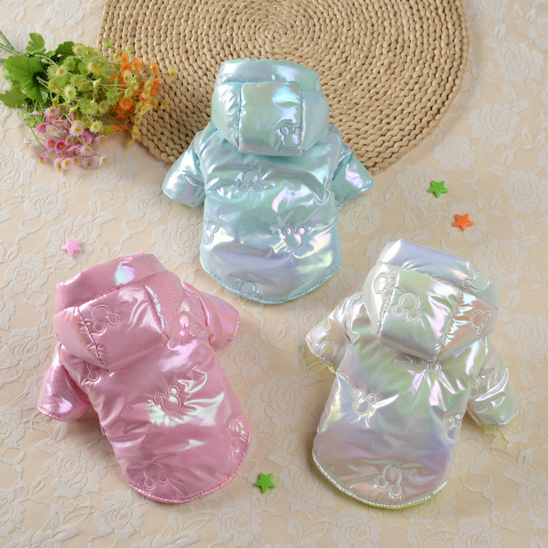 廠家直銷跨境狗狗棉衣寵物服裝七彩連帽棉衣小型犬泰迪秋冬款服飾
