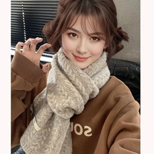 高品质~羊毛混纺针织麻花纯色加厚软糯围巾女秋冬季百搭情侣围脖