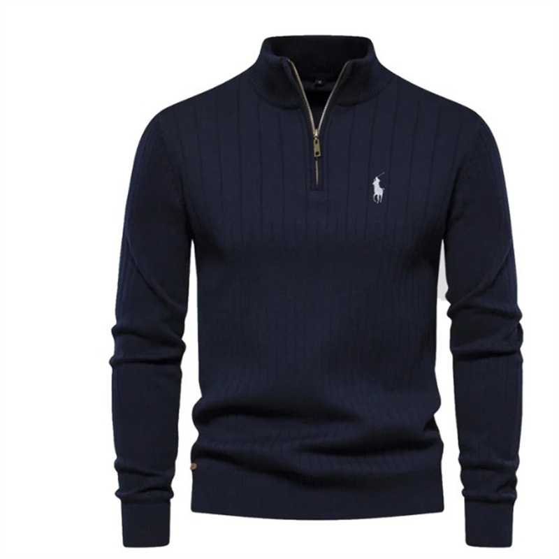 2025 European Size Cross-Border Stand-Up Collar Men's Sweater Half-Zip Solid Color Knitwear High-Quality Foreign Trade Men's Clothing