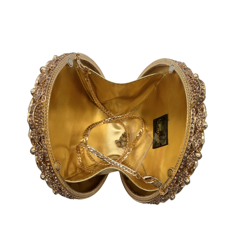 Túi clutch nữ đính đá hình tròn dự tiệc — Màu vàng, Bạc AB, Màu sâm panh, Màu đỏ hoa hồng chi tiết 3