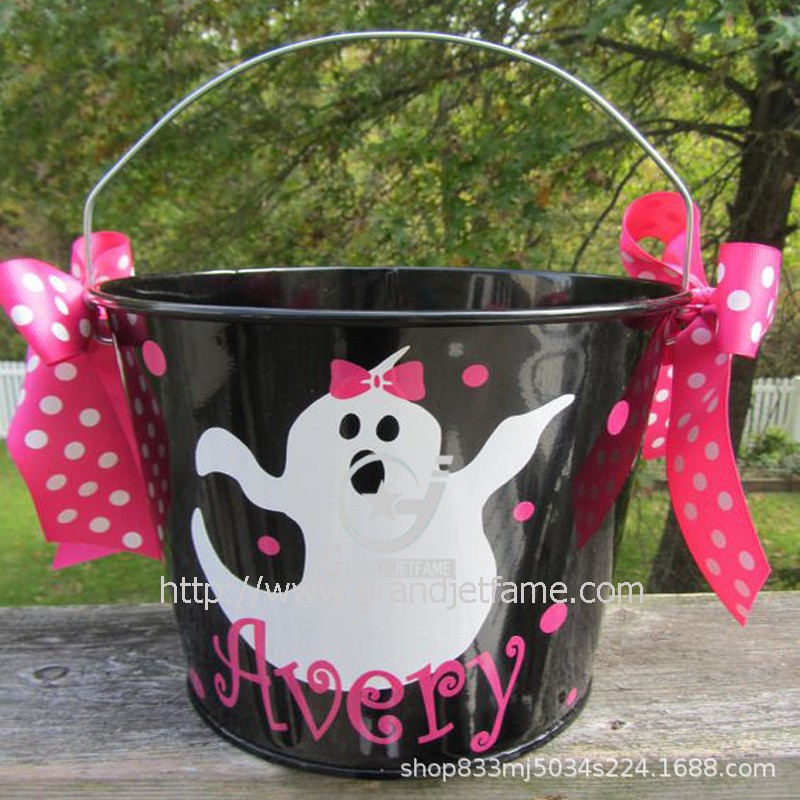 跨境批发铁艺创意鬼怪印花桶防锈万圣节鬼设计捣蛋金属桶