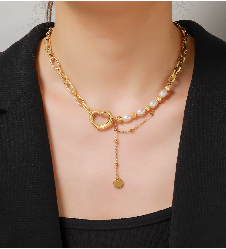 304 Stainless Steel Chain Material cable chain Chain Type 1 Piece Quantity Wholesale Jewelry Sweet Simple Style Heart Shape 304 Stainless Steel Freshwater Pearl Necklace