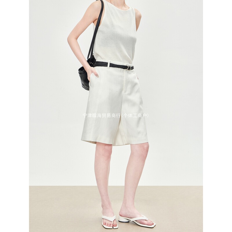 Old Money Style High-Waisted White Linen Shorts for Women, Summer Thin Loose Slimming Bermuda Black Paratrooper Pants Old Money Style High-Waisted White Linen Shorts for Women, Summer Thin Loose Slimming Bermuda Black Paratrooper Pants