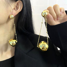 欧美复古极简金属大球夸张长款耳环女轻奢时尚气质流苏耳坠耳饰潮