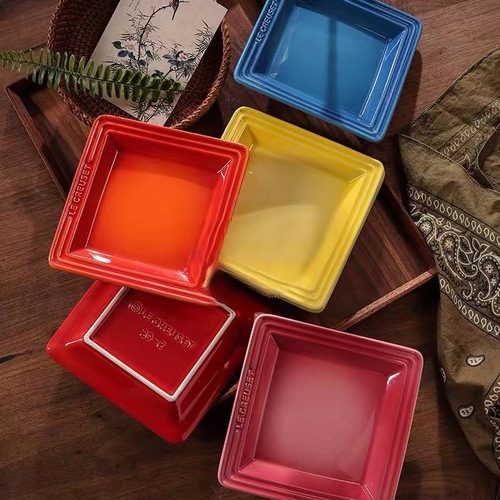 French Le Creuset Raku 6-inch 8-inch Square Plates Colorful Plates Household French Tableware Rhombic Dishes
