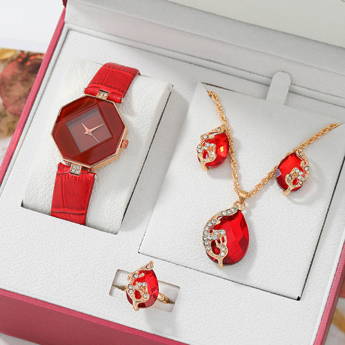 Diamond-banded women's round-hand quartz watch set, female bowl watch (without box)