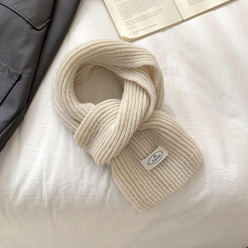 Bufandas de color sólido para mujeres 2025 invierno coreano interior de punto caliente antifrío etiquetado pareja escolares moda