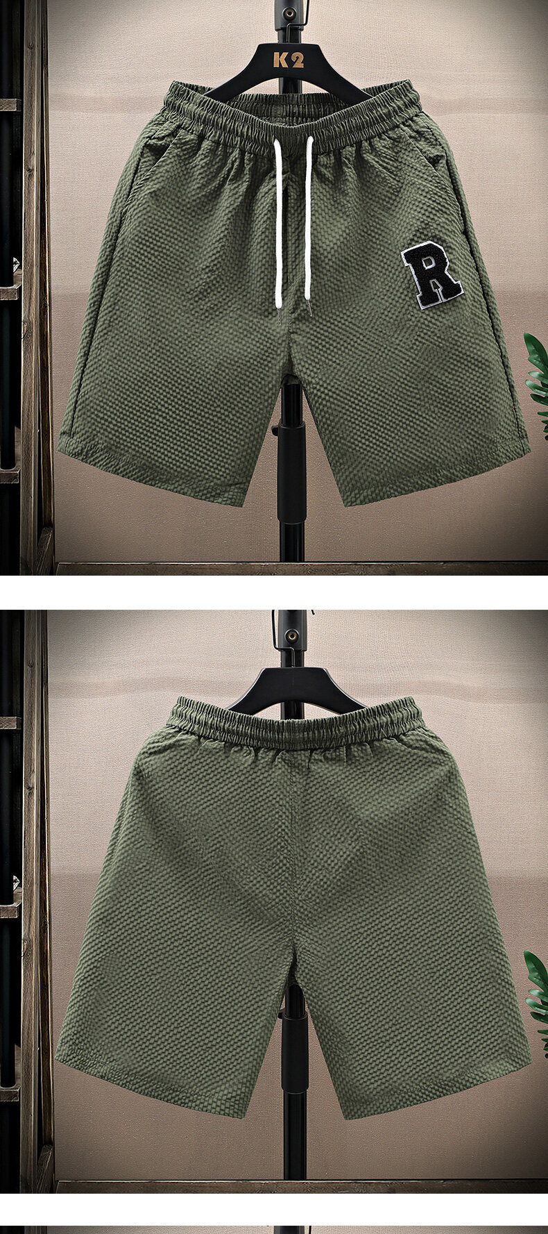 Men's Summer Sports Shorts Loose Stretch Elastic Waistband Five Point Casual Beach Pants Mid Waist Drawstring_viptrois.com