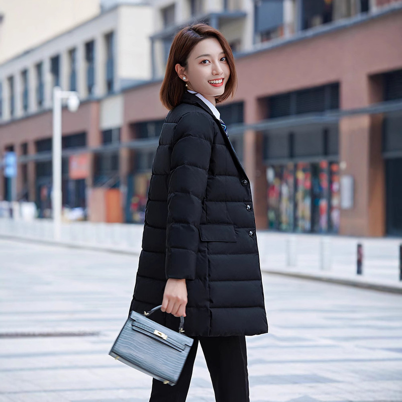 Tooling Down Cotton-padded Jacket Women's Winter Clothes Small Mid-length All-match Black Slim-fit Slimming Warm Down Jacket Coat