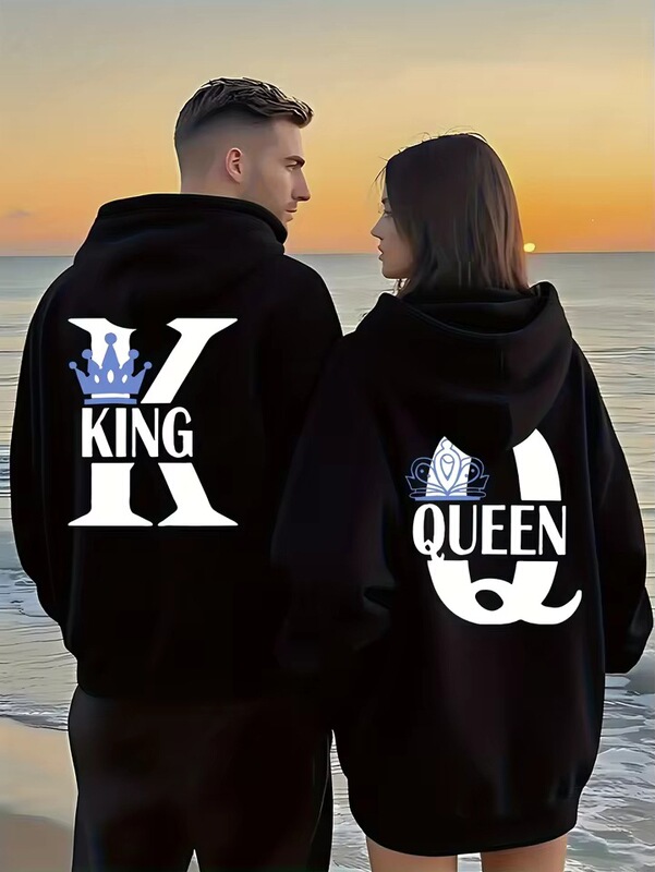 Pair It with a Sporty Sweatshirt and a Hood with a King, Queen, and Crown Design in Vibrant Colors