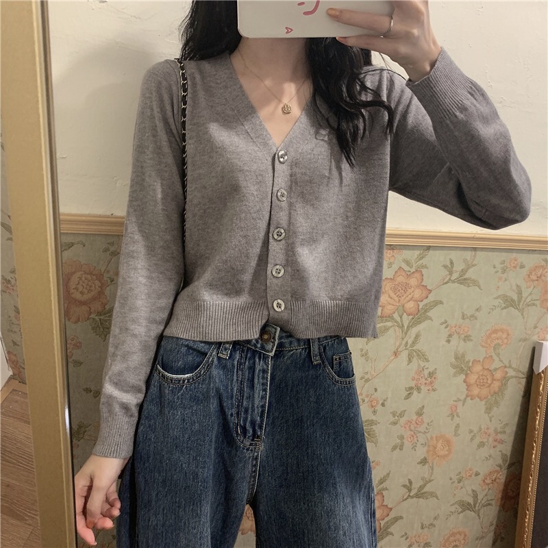秋季2025年新款灰色毛衣开衫外搭长袖小外套短上衣内搭针织衫女款|undefined