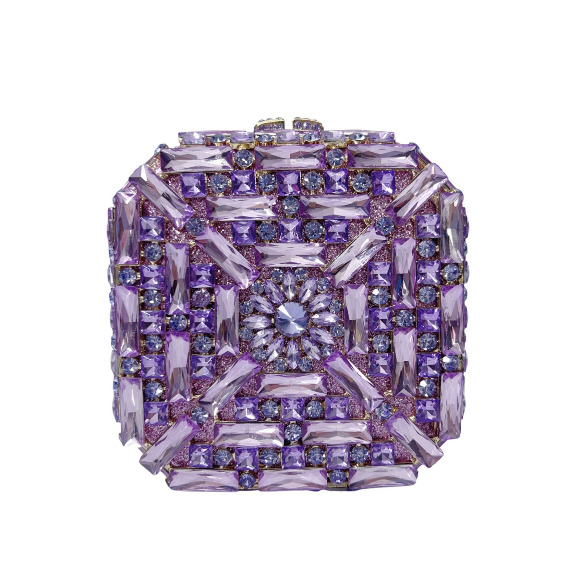 Túi clutch dạ tiệc hộp vuông nhỏ đính đá lấp lánh — Hoa violet, Màu hồng, Màu bạc, Màu xanh ngọc