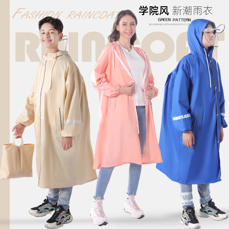 College Style Children's Pongee Raincoat with Open School Bag for Older Children, Middle and High School Students, Raincoat, Cycling Poncho