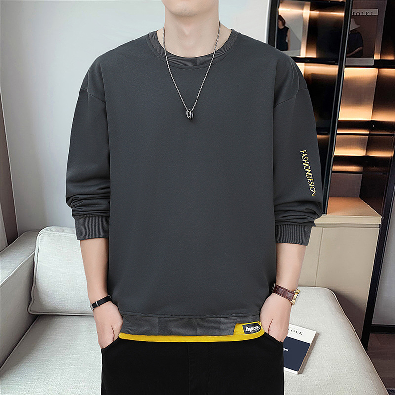 New Autumn Men's Sweatshirt, Crew Neck Top, Trendy Youth Brand, Loose Fit, Versatile Long-Sleeve T-Shirt