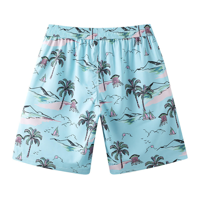 Pantalones de playa sueltos de secado rápido de verano para hombres y mujeres, pantalones cortos de flores de surf de vacaciones en la playa, pantalones de cinco puntos para parejas, pantalones grandes casuales