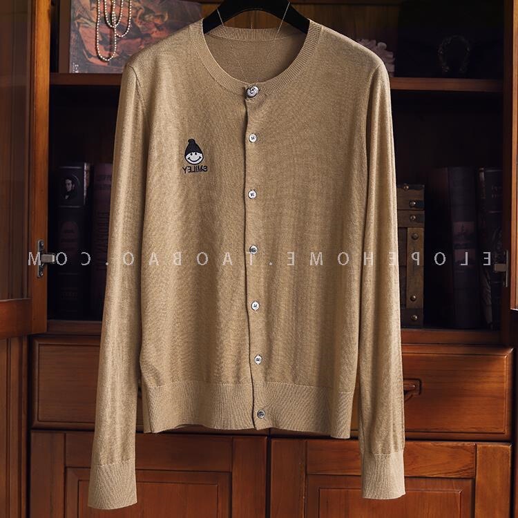 Great Channel! Very Fashionable, All the Trends Are Online! Heavy-Duty Embroidered Smiley Face Solid Color Silk Cardigan for Women