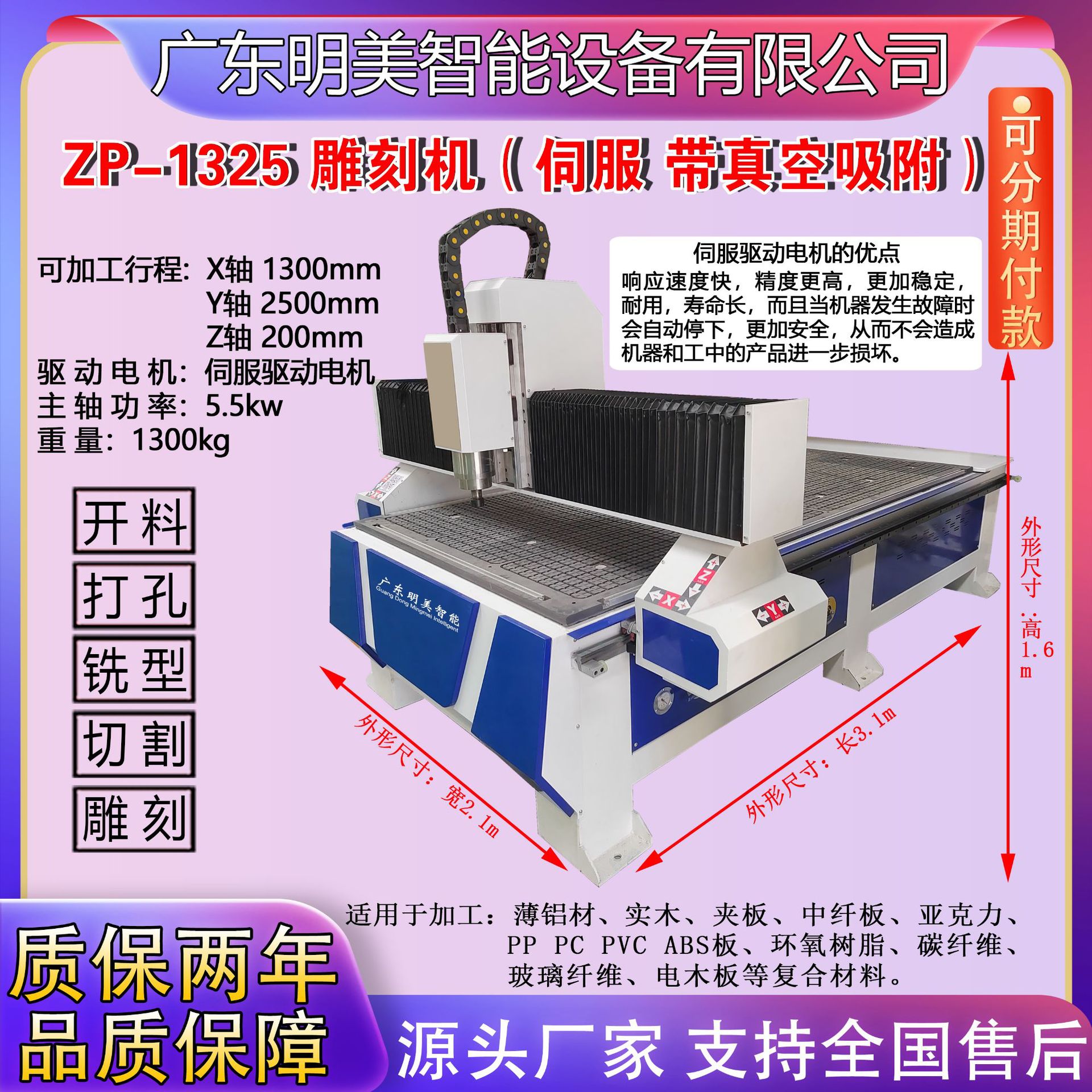 1325 Woodworking Engraving and Cutting Cnc Cutting Machine Engraving Machine Intelligent Air Vacuum Adsorption