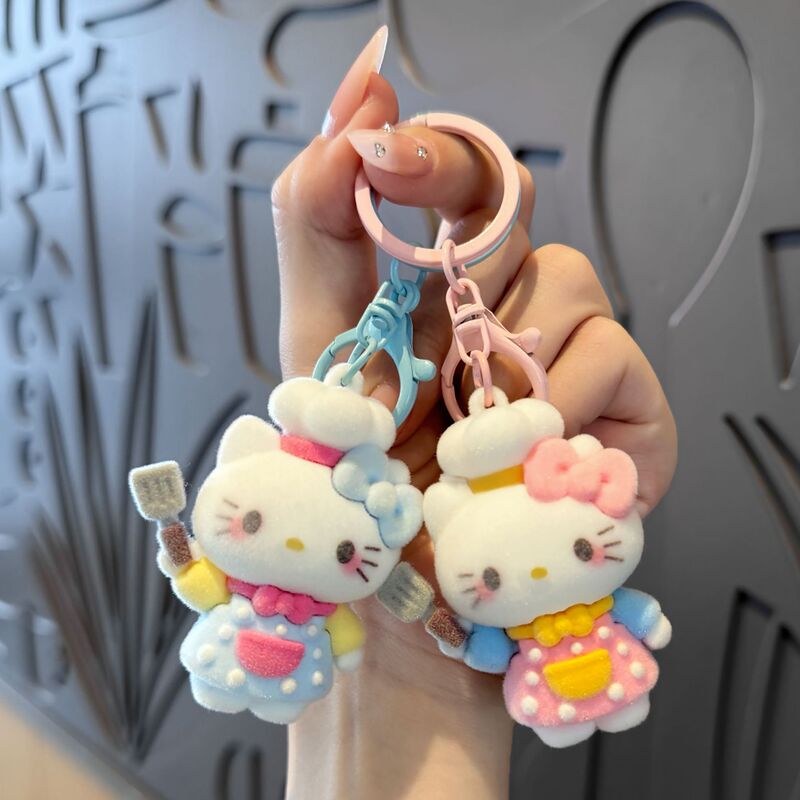 Flocked Chef Cat Keychain Backpack Pendant Creative Cute Car Keychain Couple Bag Small Ornament