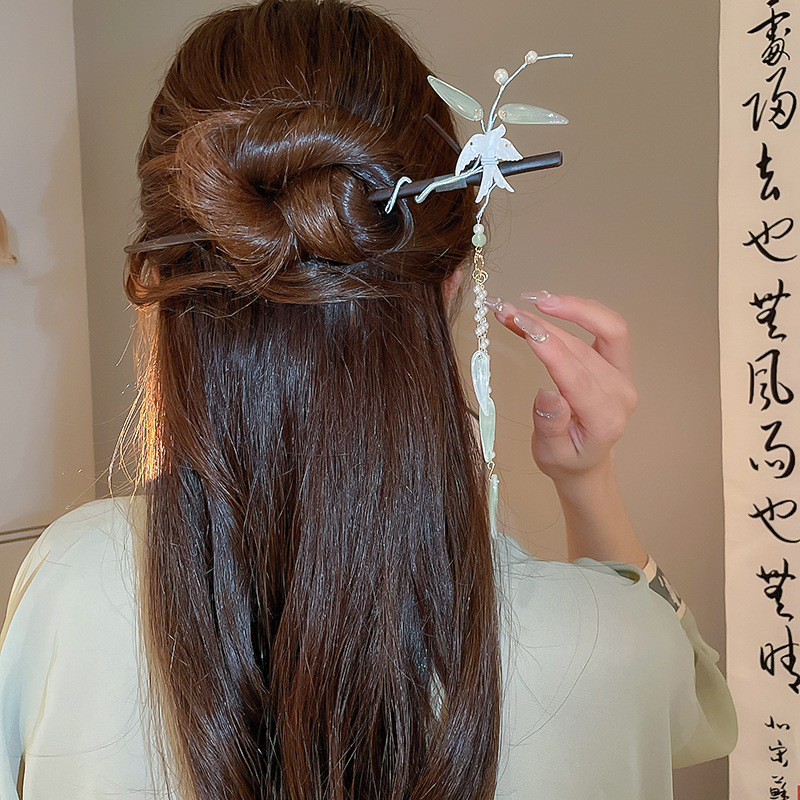 Nuevo estilo chino flor horquilla temperamento espalda Cabeza bola palillos simple madera updo pelo headwear moda nacional accesorios para el cabello para las mujeres