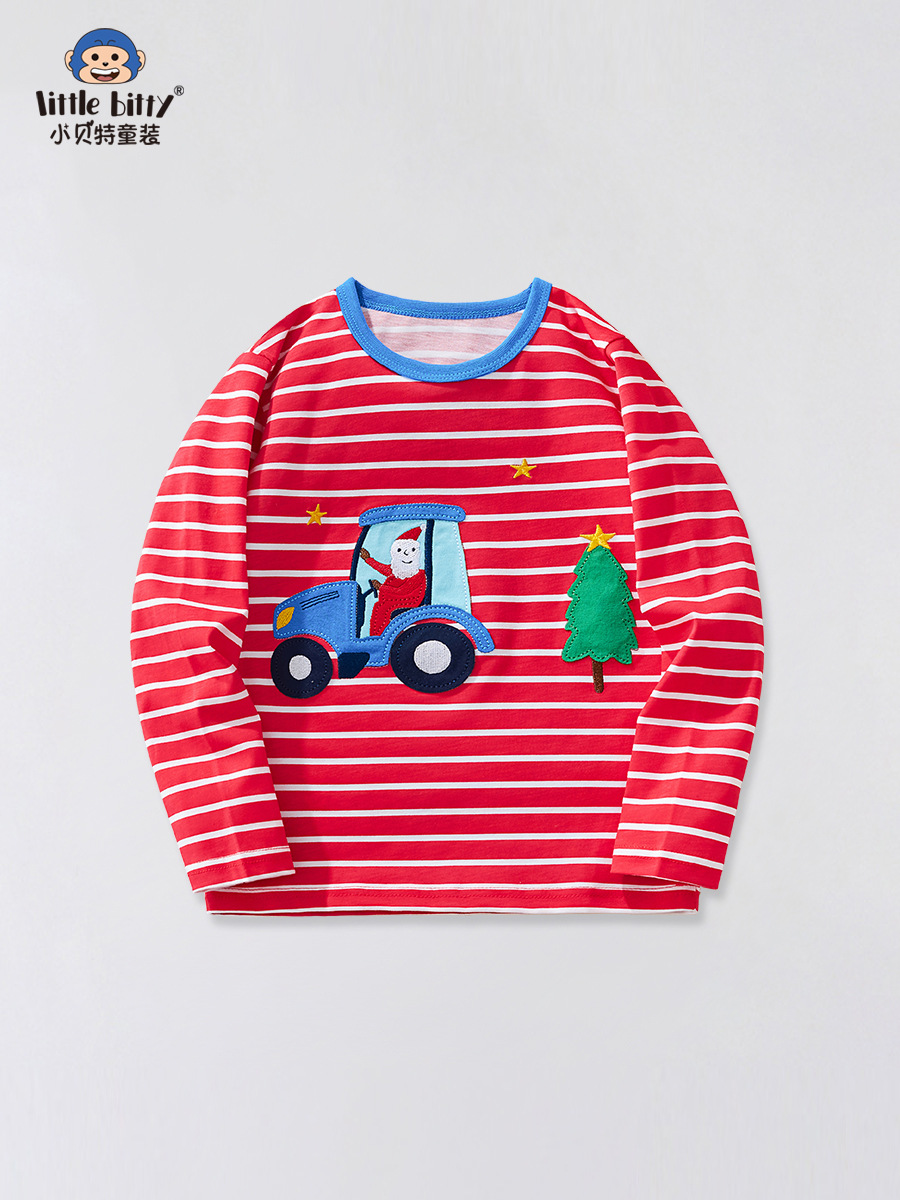 Littlebitty Littlebitty Children's Clothing 2025 Spring & Fall New Boys' Round Neck Long-Sleeved T-Shirt Cartoon Embroidered Top