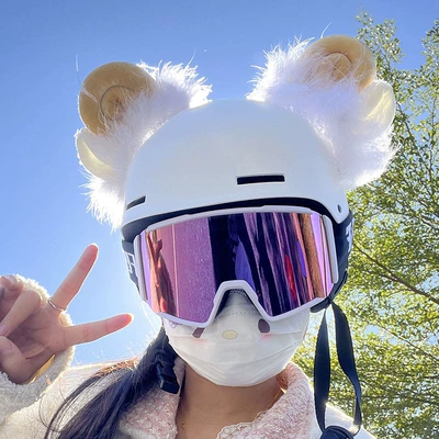 Dəbilqə (Kaska) aksesuarları Headband Ski Helmet Cartoon Decoration - yellow-fluffy-sheep-ears
