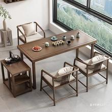 阳台实木茶桌椅组合新中式家用禅意茶台长方形原木小型泡茶桌方凳