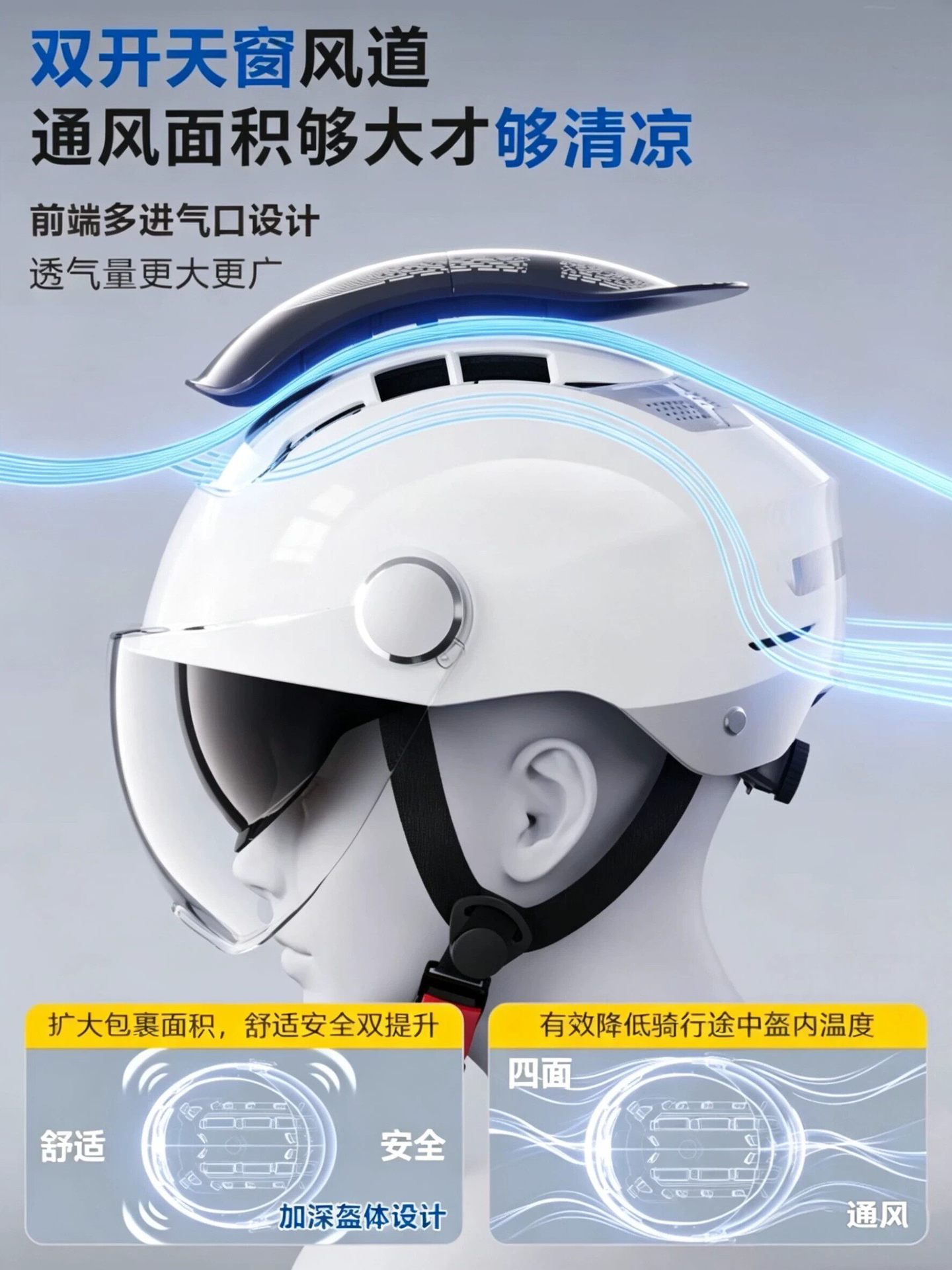 3C Certified Sunroof Style Safety Helmet, Sun Protection, All-Season Use, Full Helmet, Half Helmet, Lightweight Electric Vehicle Motorcycle Helmet