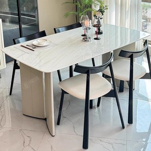 Cream Style Marble Dining Table and Chairs French Light Luxury High-End Natural Microcrystalline Stone Rectangular Modern Simple Table