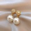 4 # Gold zircon ball pearl stud earrings