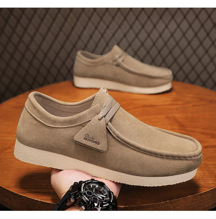 Giày lười nam da lộn mềm đế bệt kiểu mới, giày slip-on mũi tròn thoáng khí — Kaki, màu xám, màu đen chi tiết 17