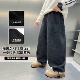 男童加绒裤子秋冬休闲裤一体绒2025新款大儿童毛呢长裤加厚冬装潮
