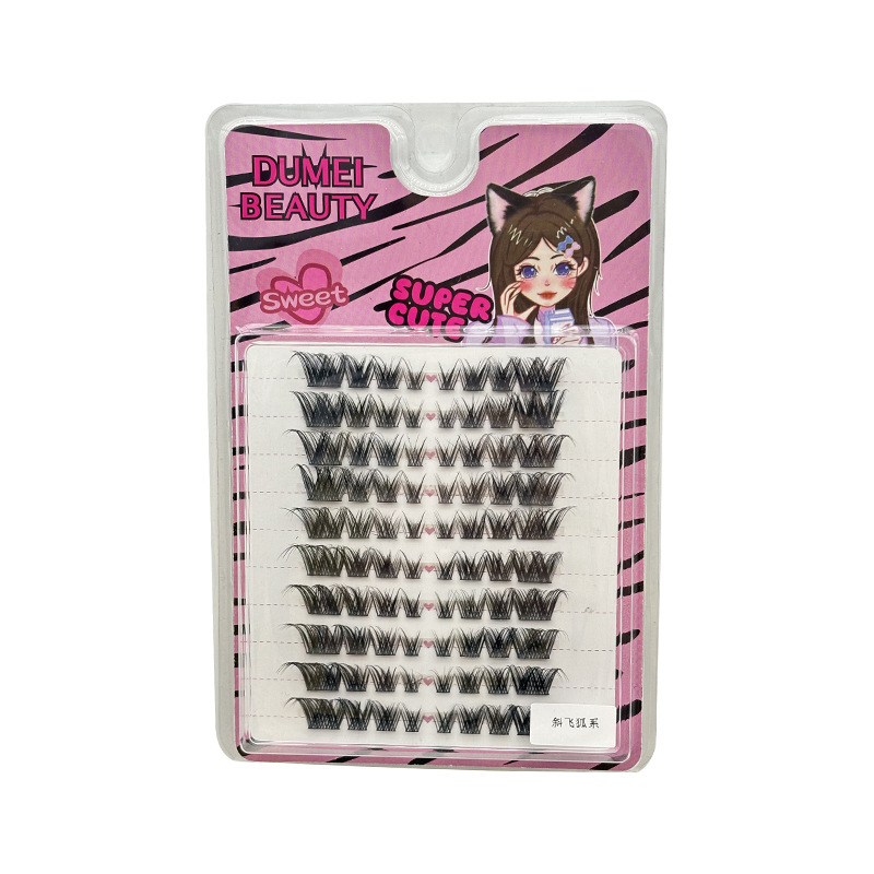 Maquillaje transparente, el mismo tipo de zorro volador inclinado, pestañas falsas de zorro transparente, pestañas de cola de ojo alargadas, un solo grupo de segmentos.