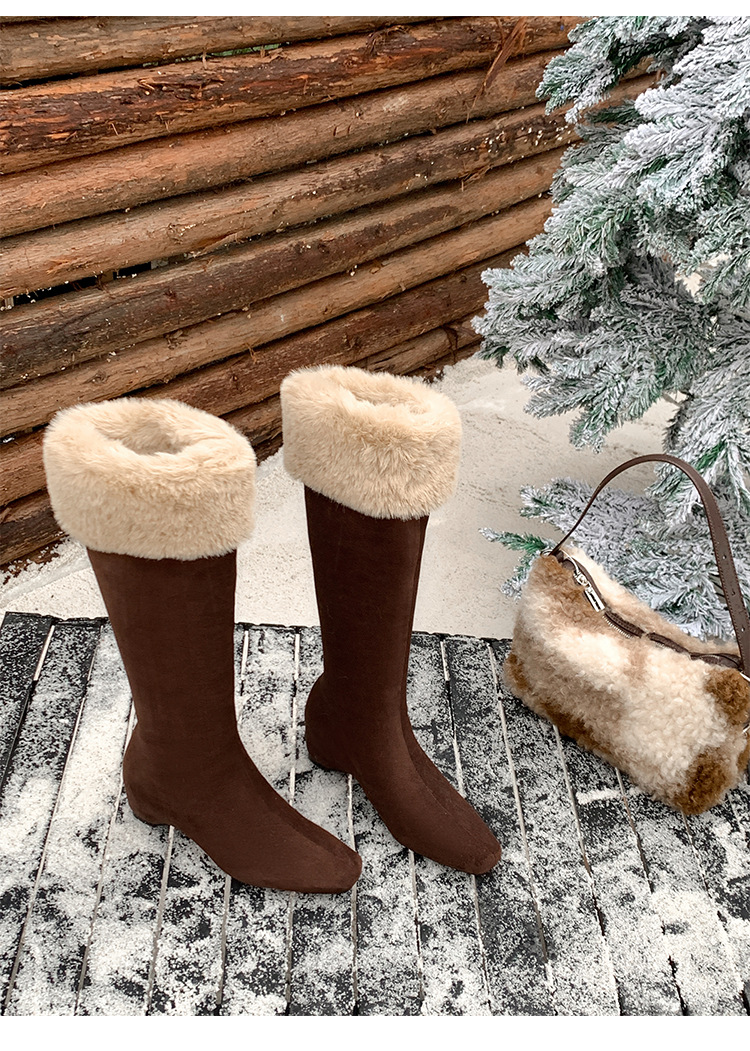 Boot tuyết nữ cổ cao lót lông cừu đế dày màu nâu — màu nâu chi tiết 26