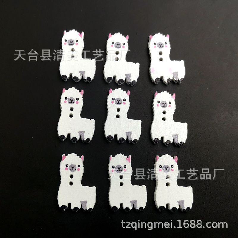 Botones de madera de alpaca de dibujos animados pintados sobre fondo blanco botones de madera de alpaca blanca de bricolaje 50 por paquete
