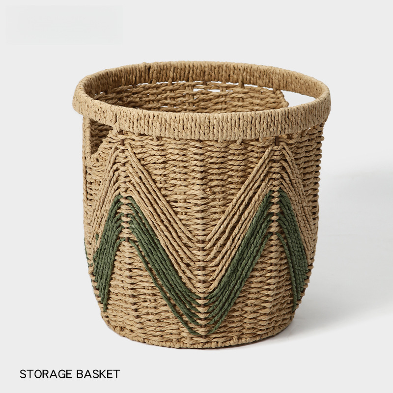 Cesta de almacenamiento de caña personalizada casera de tejido a mano canasta de almacenamiento decoración de la sala de estar limpieza de ropa sucia canasta de almacenamiento